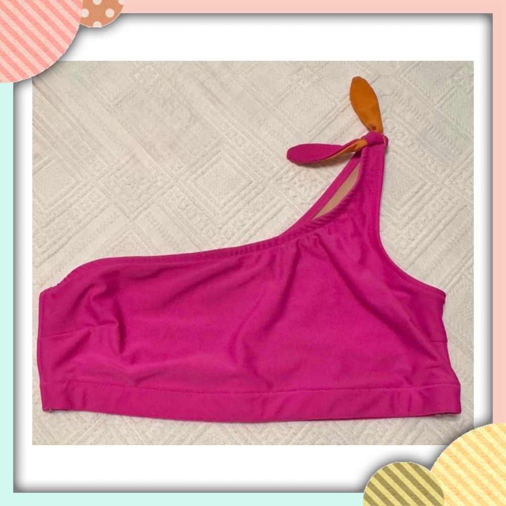 Old Navy bikini swim top - one shoulder tie - pink & orange. Large - Picture 11 of 11